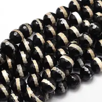 Tibetan Style Striped Pattern dZi Beads Strands