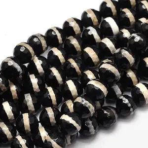 Tibetan Style Striped Pattern dZi Beads Strands