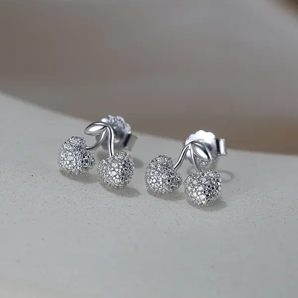 925 Sterling Silver Cherry Stud Earrings