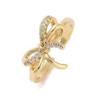 Bowknot Brass Micro Pave Clear Cubic Zirconia Open Cuff Rings