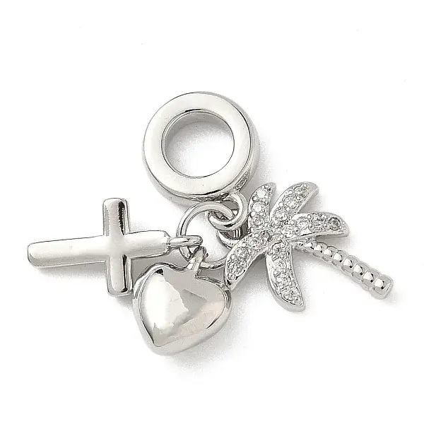 Brass Micro Pave Clear Cubic Zirconia European Dangle Charms