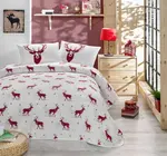 Prikrývka 200x220 + 2 vankúše forest - červená, bielá