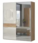 Skříň posuvná 2d se zrcadlem hagop-ořech pacifik/béžová - s osvětlením