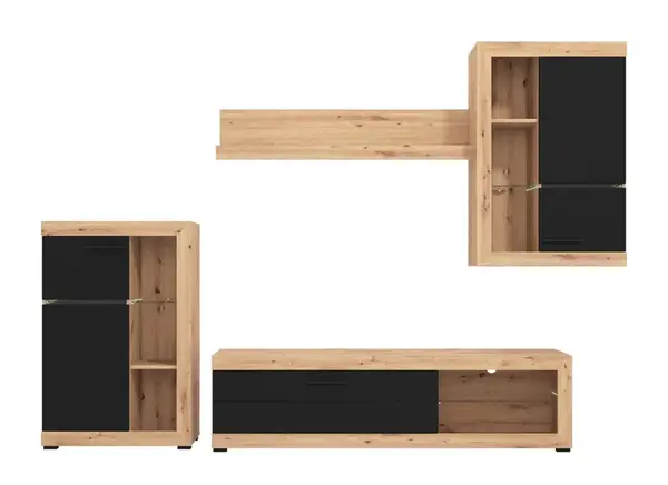 Obývací stěna s osvětlením jonah - černá/dub artisan