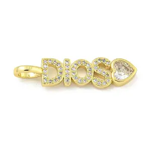 Word DIOS Rack Plating Brass Micro Pave Clear Cubic Zirconia Pendants