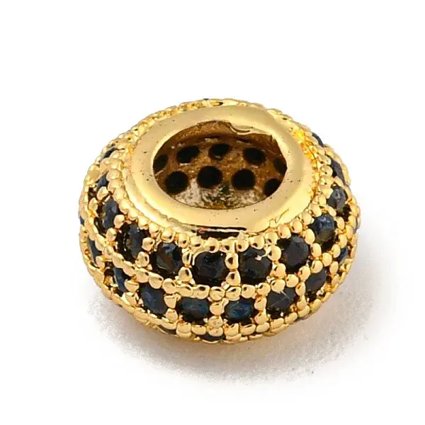 Brass Micro Pave Black Cubic Zirconia Beads
