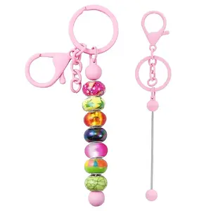 Baking Painted Alloy and Brass Bar Beadable Keychain for Jewelry Making DIY Crafts