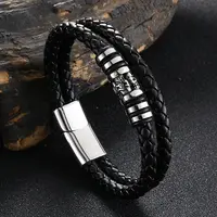 Stainless Steel Skull Beaded Leather Double Layer Multi-strand Bracelet