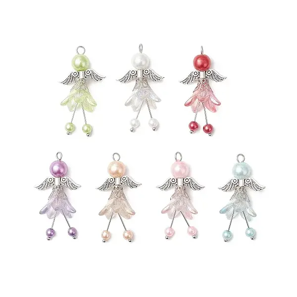 7Pcs 7 Colors Glass Pearl Pendants