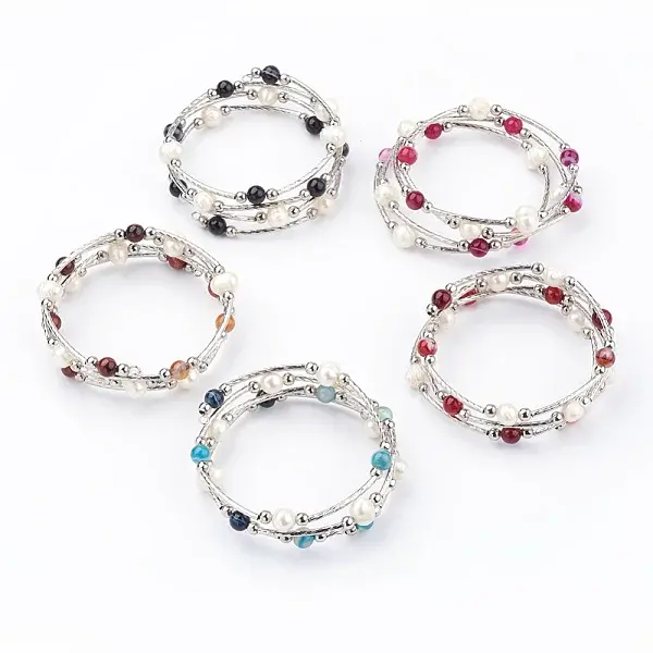 4-Loops Natural Striped Agate/Banded Agate(Dyed) Wrap Bracelets