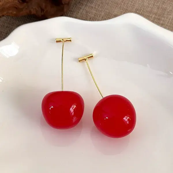 Cherry Zinc Alloy Resin Dangle Stud Earrings