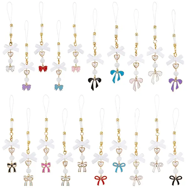 20Pcs Bowknot Allloy Enamel & Acrylic Mobile Straps