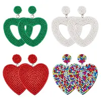 4 Pairs 4 Style Heart Glass Seed Beaded Dangle Stud Earrings
