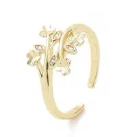 Clear Cubic Zirconia Clover & Leaf Open Cuff Ring