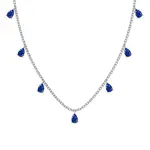 Rhodium Plated 925 Sterling Silver Pave Blue Cubic Zirconia Cable Chain Teardrop Tassel Necklaces for Women