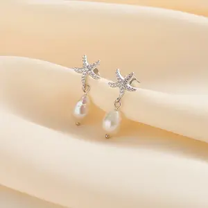 925 Sterling Silver Starfish Dangle Stud Earrings
