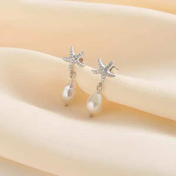 S925 Sterling Silver Starfish Dangle Stud Earrings