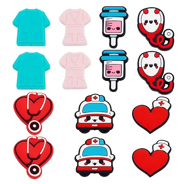 14Pcs 7 Style Hospital Theme Food Grade Eco-Friendly Silicone Focal Beads