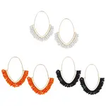 3 Pairs 3 Colors Glass Seed Woven Beads Hoop Earrings