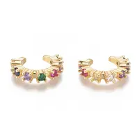 Golden Plated Brass Micro Pave Cubic Zirconia Cuff Earrings