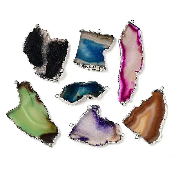 Natural Agate Dyed Nuggets Connector Charms