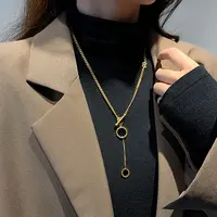 Flat Round with Letter B 316L Surgical Stainless Steel Black Acrylic Roman Numerals Pendant Y Necklaces for Women