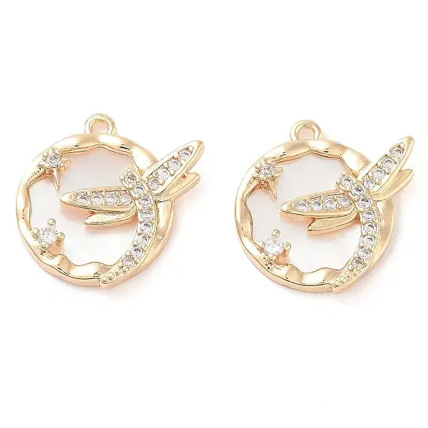 Brass Micro Pave Clear Cubic Zirconia Dragonfly Pendants