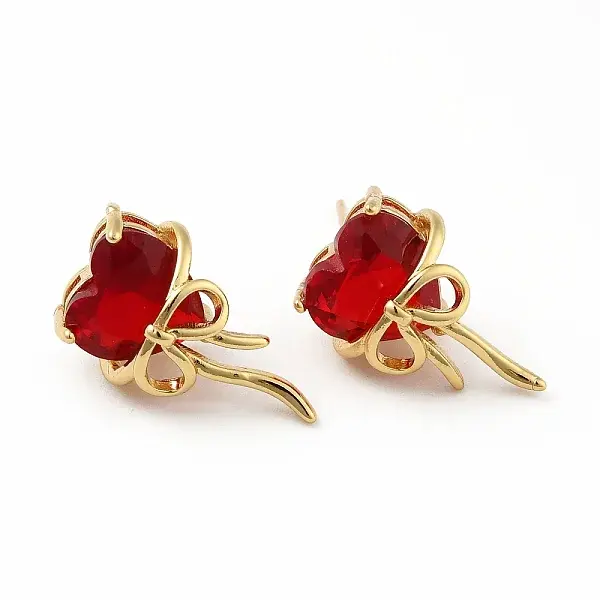 Rack Plating Cubic Zirconia Heart with Bowknot Stud Earrings
