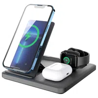 C18 15W Mobile Phone Wireless Charging Stand 3-in-1 Folding Wireless Charger for Apple Watch Earbuds Charging - Black