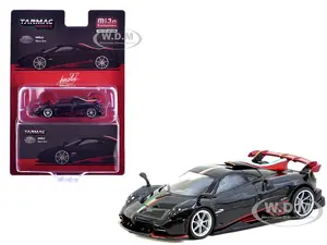 Pagani Imola Nero Oro Black Metallic with Italian Flag Stripes "Global64" Series 1/64 Diecast Model by Tarmac Works