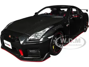 2022 Nissan GT-R (R35) Nismo Special Edition RHD (Right Hand Drive) Meteor Flake Black Pearl with Carbon Hood and Top 1/18 Model Car by Autoart