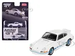 Porsche 911 Carrera RS 2.7 Grand Prix White with Blue Stripes and Wheels Limited Edition to 4800 pieces Worldwide 1/64 Diecast Model Car by Mini GT
