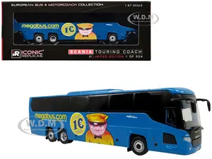Scania Touring Coach Bus "Megabus France" Blue with Graphics "European Bus &amp; Motorcoach Collection" Limited Edition to 504 pieces Worldwide 1/87