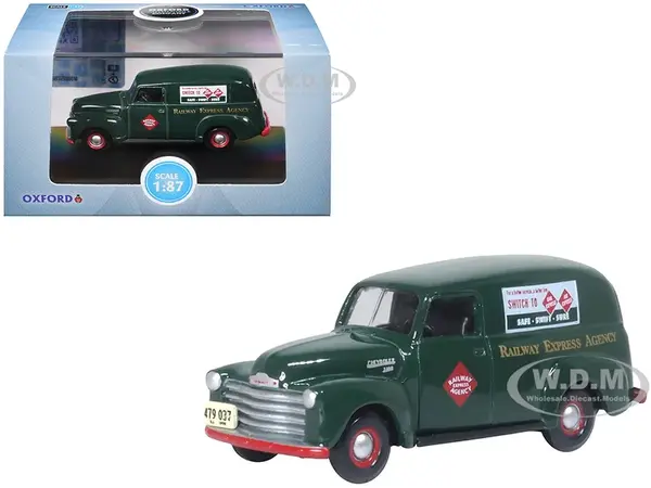 1950 Chevrolet Panel Van "Railway Express Agency" Dark Green 1/87 (HO) Scale Diecast Model Car by Oxford Diecast