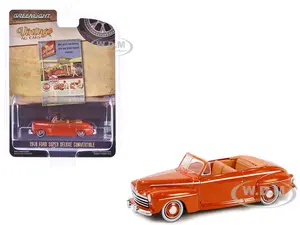 1946 Ford Super Deluxe Convertible Orange "Chevron Supreme" "Vintage Ad Cars" Series 10 1/64 Diecast Model Car by Greenlight