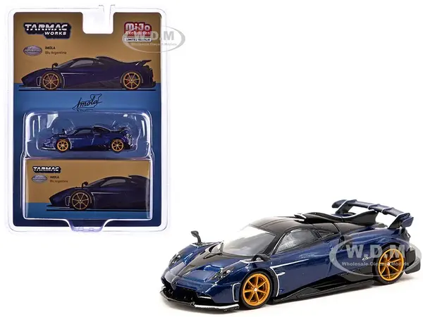 Pagani Imola Argentina Blue Metallic with Black Top "Global64" Series 1/64 Diecast Model by Tarmac Works