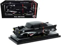 1957 Chevrolet 150 Sedan "Maj. Bruiser" Matt Black with Red Stripe and Shark Mouth Graphics Limited Edition to 6650 pieces Worldwide 1/24 Diecast Mod