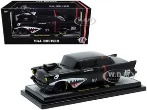 1957 Chevrolet 150 Sedan "Maj. Bruiser" Matt Black with Red Stripe and Shark Mouth Graphics Limited Edition to 6650 pieces Worldwide 1/24 Diecast Mod