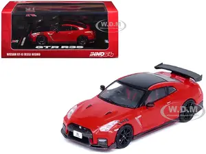 Nissan GT-R (R35) Nismo RHD (Right Hand Drive) Red with Carbon Hood and Top 1/64 Diecast Model Car by Inno Models
