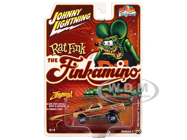 1965 Chevrolet El Camino Zinger "Finkamino" Beige with Graphics "Rat Fink" "Pop Culture" 2025 Release 1 1/64 Diecast Model Car by Johnny Lightning