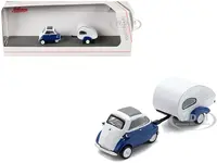 BMW Isetta Blue and White with Home Trailer 1/87 (HO) Diecast Model Car by Schuco