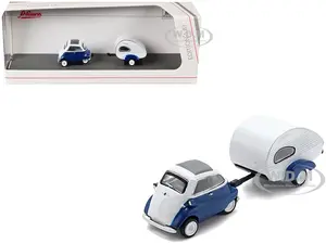 BMW Isetta Blue and White with Home Trailer 1/87 (HO) Diecast Model Car by Schuco