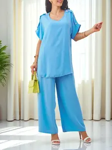 Resti Women's cotton set with short sleeves and wide pants