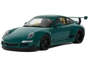 2021 RWB Bodykit "Syunkashuto" Green with Black Stripes 1/18 Model Car by GT Spirit