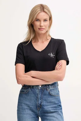 Bavlněné tričko Calvin Klein Jeans 2-pack dámské, černá barva, LV047C906G