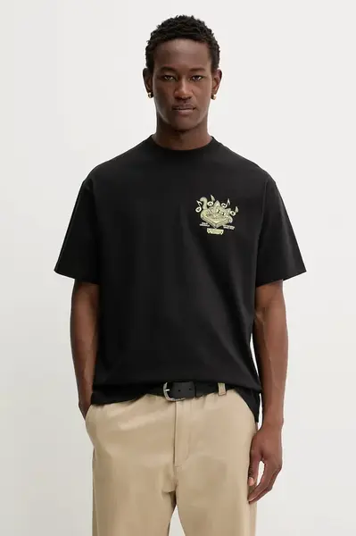 Bavlněné tričko Vans pánské, černá barva, s potiskem, VN000PC0BLK1