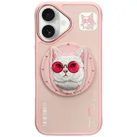 Zadní kryt NIMMY case GLASSES COOL CAT compatible with MagSafe pro Apple iPhone 16, růžová