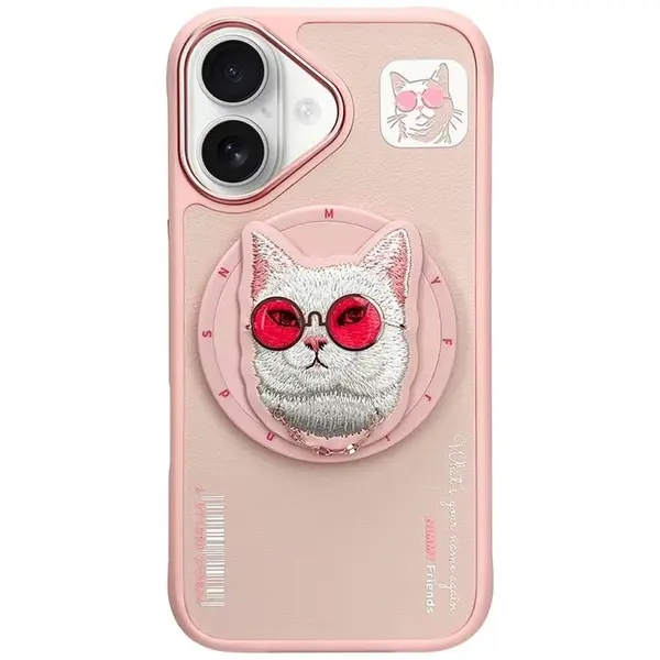 Zadní kryt NIMMY case GLASSES COOL CAT compatible with MagSafe pro Apple iPhone 16, růžová