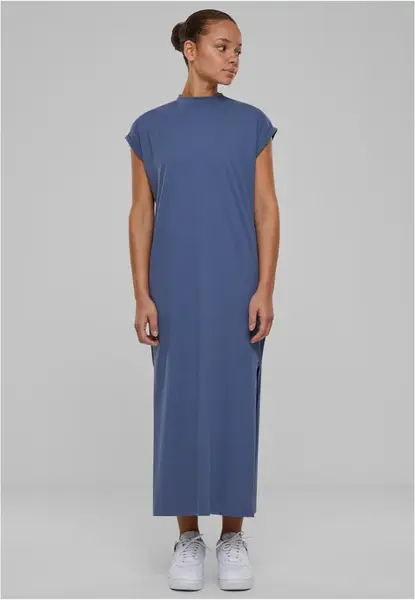Dámské šaty Urban Classics Long Extended Shoulder Dress - modré