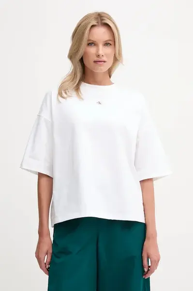 Bavlněné tričko Calvin Klein Jeans dámské, bílá barva, LV047D204G